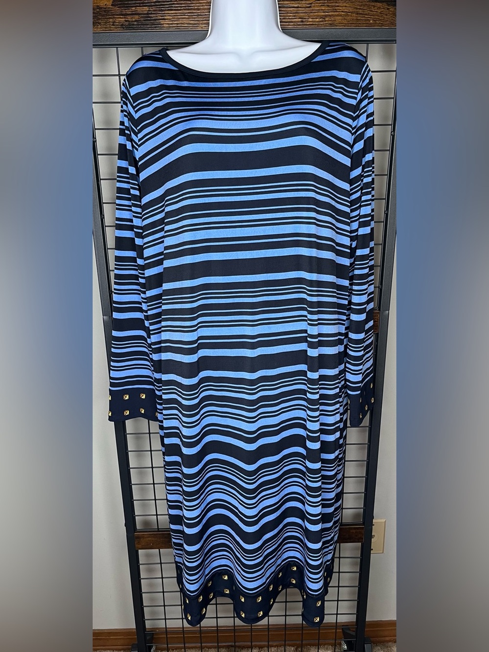 Michael Kors Striped Navy Blue and Blue Dress